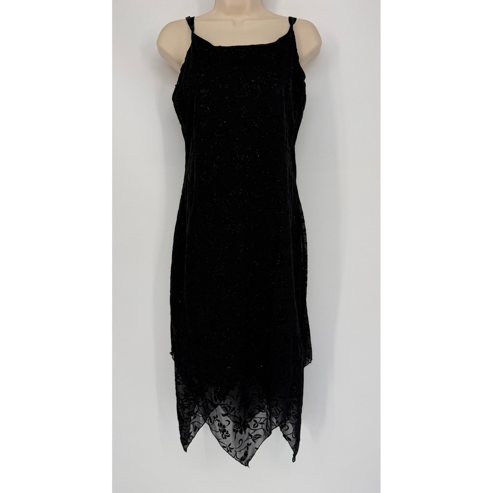 90s Dress Large Byer‎ Too! Black Glitter Whimsigoth Velvet Burnout Y2K Witchy